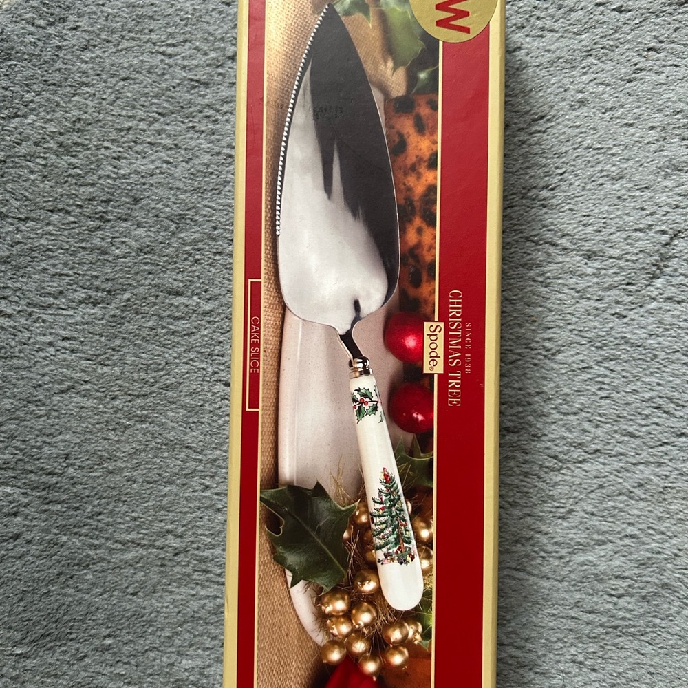 Spode Christmas Tree Design Cake Server with Red and Green Accents